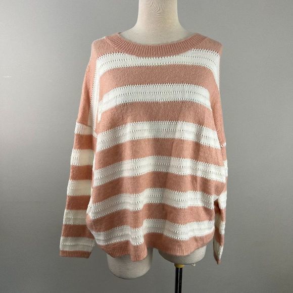 NWT FRNCH Ivory Pink Chunky Striped Crew Neck Sweater (S/M) - Picture 2 of 7